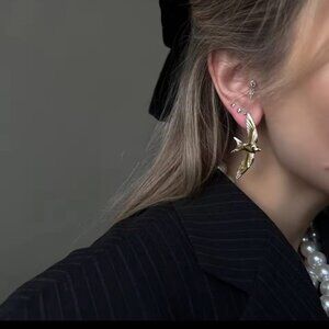 Vintage Swallow Wings 18K Gold Stainless Steel Earrings - Unique Statement Studs